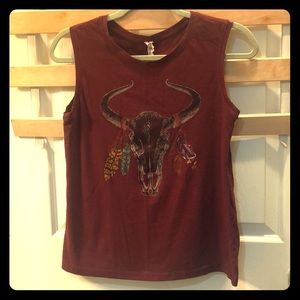 Burgundy Cow Skull Tank